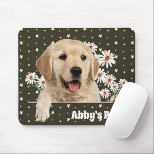 Golden Retriever and Daisies on Stars Mouse Pad