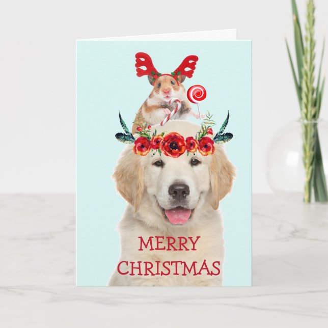 Golden Retriever And Friend Christmas Holiday Card (Front)
