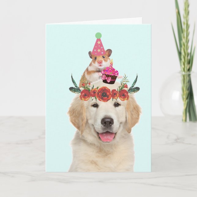 Golden Retriever And Friend Cute Birthday Card (Front)