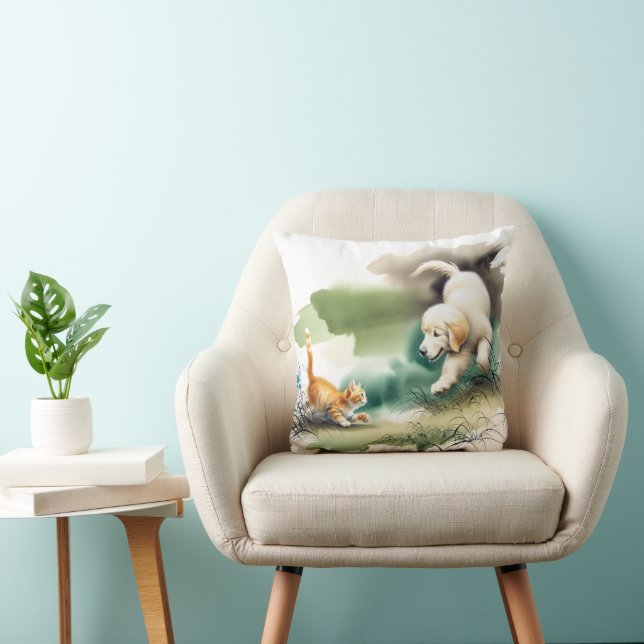 Golden Retriever and Ginger Kitten Cushion (Chair)