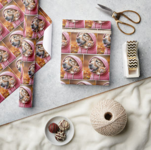Golden Retriever and Kitten In Pink Hoodie Wrapping Paper
