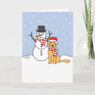 Golden Retriever and Snowman Holiday Card