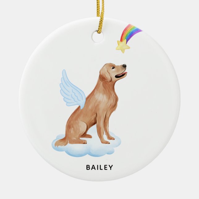 Golden Retriever Angel Personalised Dog Memorial Ceramic Tree Decoration (Front)