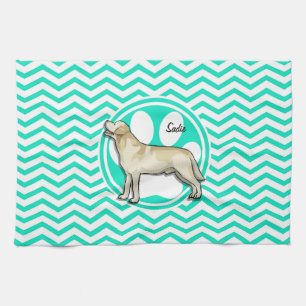 Golden Retriever; Aqua Green Chevron Tea Towel