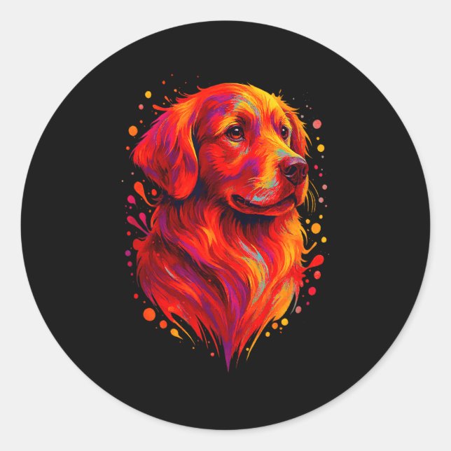 Golden Retriever Art Rtrait For Dog Owners  Classic Round Sticker (Front)