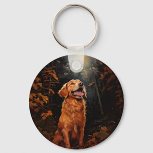 Golden Retriever at night Key Ring