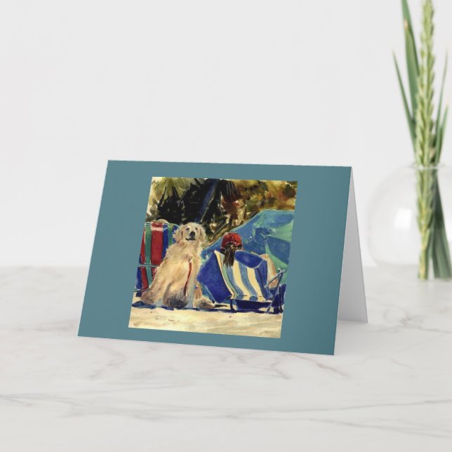 Golden Retriever At The Beach card (Front)