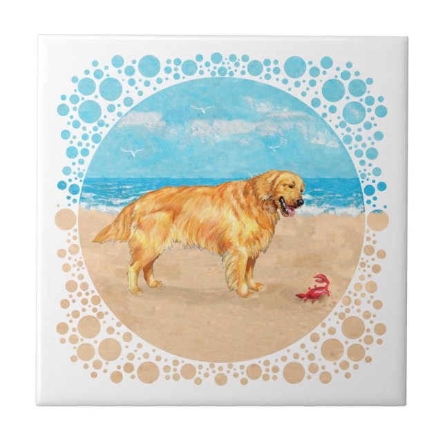 Golden Retriever at the Beach Tile (Front)