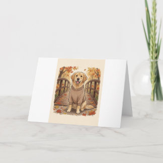 Golden Retriever Autumn bridge scene Greeting Card