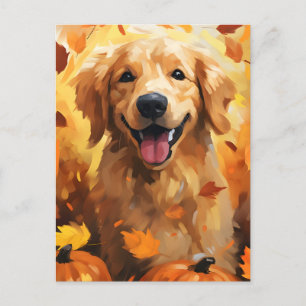 Golden Retriever Autumn Thanksgiving  Postcard