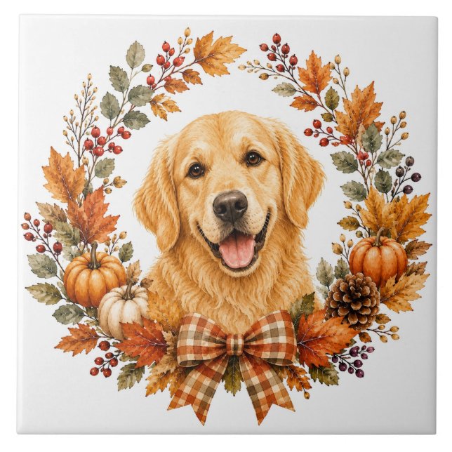 Golden Retriever Autumn Tile (Front)