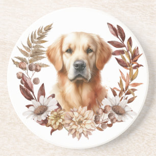 Golden Retriever Autumn Wreath Coaster
