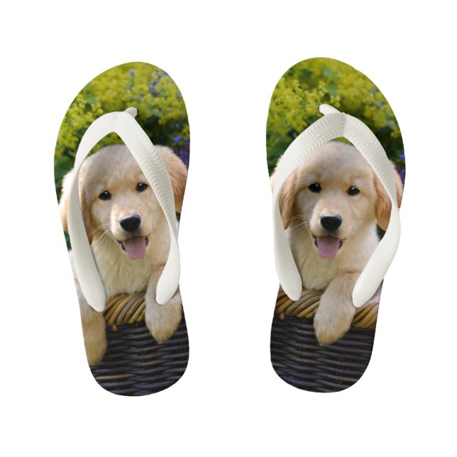 Golden Retriever Baby Dog Puppy Funny Photo - Kids Kid's Jandals (Footbed)