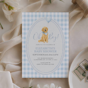 Golden Retriever Baby Shower Invitation Blue Puppy