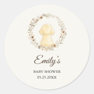 Golden Retriever Baby Shower Watercolor Wildflower Classic Round Sticker