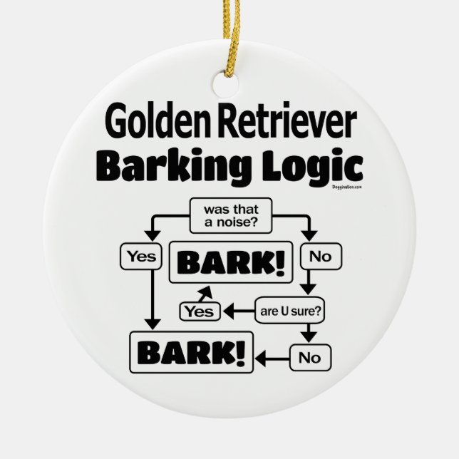 Golden Retriever Barking Logic Ceramic Tree Decoration (Front)