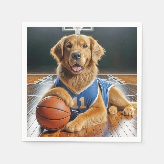 Golden Retriever Basketball Player Napkin (Front)