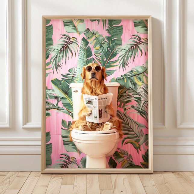 Golden Retriever Bathroom Print, Funny Poster Bath (Creator Uploaded)