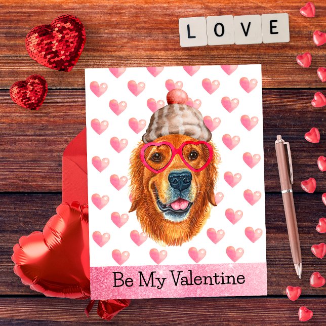 Golden Retriever Be My Valentine Dog Valentine's Holiday Postcard (Creator Uploaded)