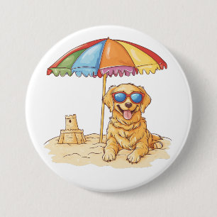 Golden Retriever Beach Dog 7.5 Cm Round Badge