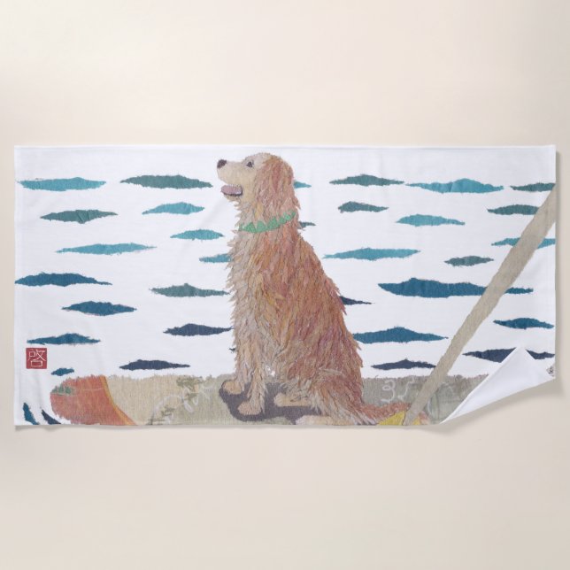 Golden Retriever, Beach Dog, Modern Towel (Front)