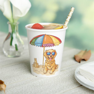 Golden Retriever Beach Dog Paper Cups