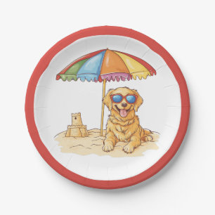 Golden Retriever Beach Dog Paper Plate