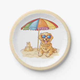 Golden Retriever Beach Dog Paper Plate