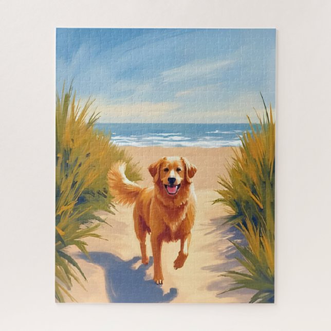 Golden Retriever Beach Path | Ocean Dog Pet Jigsaw Puzzle (Vertical)