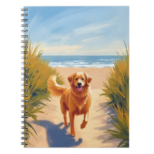 Golden Retriever Beach Path   Ocean Dog Pet Notebook