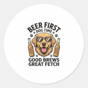 Golden Retriever Beer Shirt Funny Dog Lover Vintag Classic Round Sticker