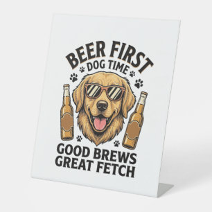 Golden Retriever Beer Shirt Funny Dog Lover Vintag Pedestal Sign
