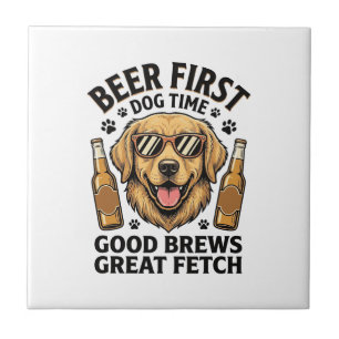 Golden Retriever Beer Shirt Funny Dog Lover Vintag Tile