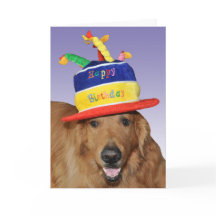 Golden Retriever birthday cake hat card