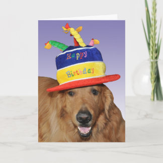 Golden Retriever birthday cake hat card