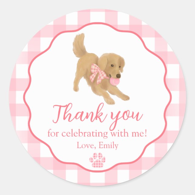 Golden Retriever Birthday Party Favour Goodie Bag Classic Round Sticker (Front)
