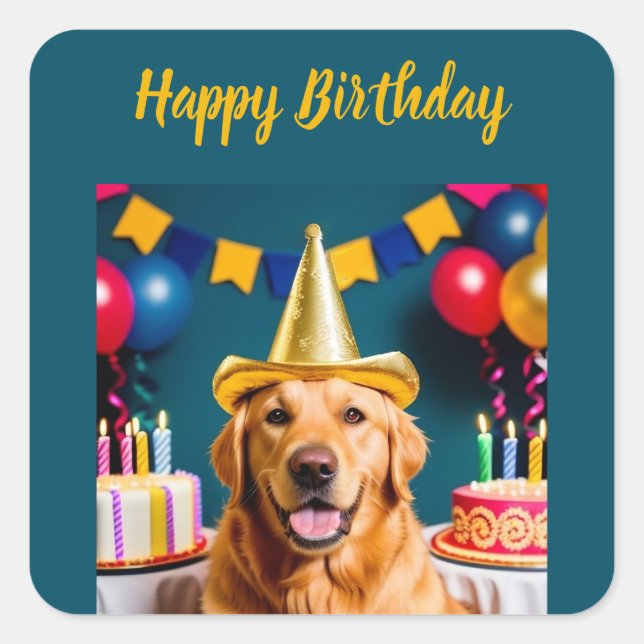 Golden Retriever Birthday Square Sticker (Front)