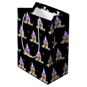 Golden Retriever birthday with confetti Medium Gift Bag
