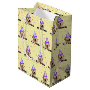 Golden Retriever birthday with confetti Medium Gift Bag