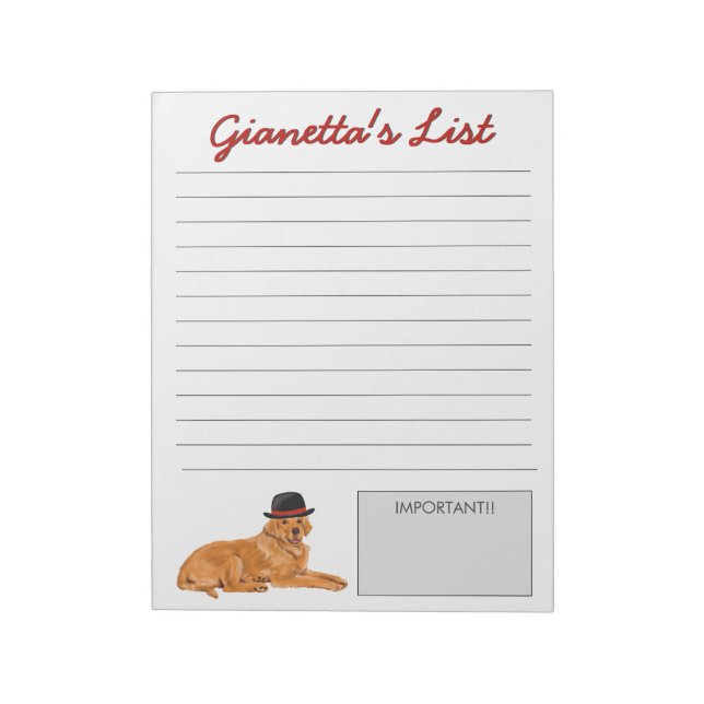 Golden Retriever Black Hat Dog List Notepad (Rotated)