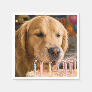 Golden Retriever Blowing Out Birthday Candles Napkin