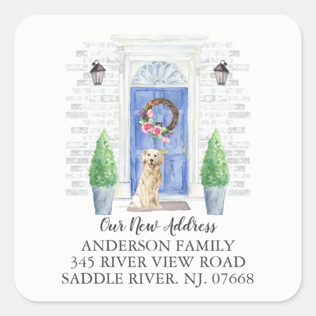Golden Retriever Blue Door New Address Label (Front)