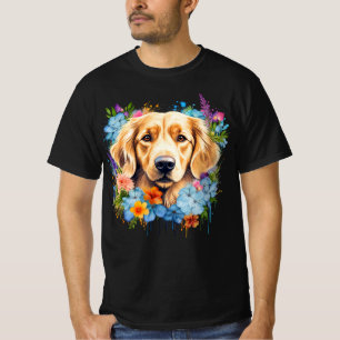 Golden Retriever Blue Wildflowers Watercolor T-Shirt