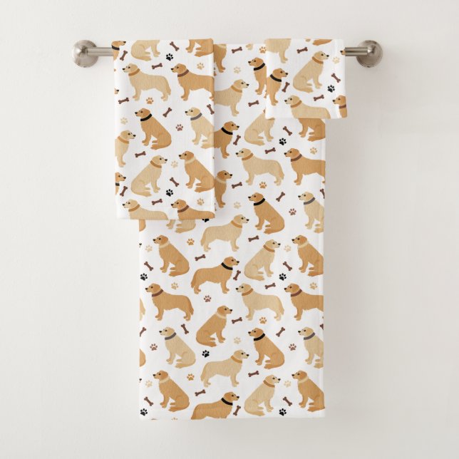 Golden Retriever Bones and Paws Bath Towel Set (Insitu)