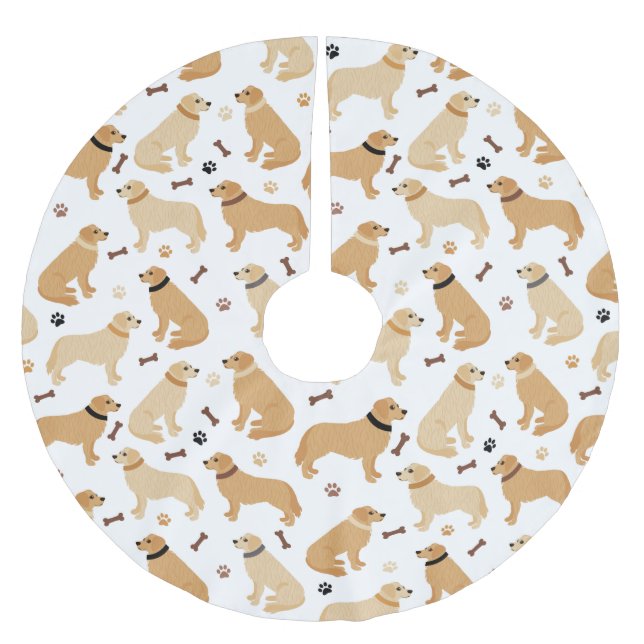 Golden Retriever Bones and Paws Brushed Polyester  Brushed Polyester Tree Skirt (Front)