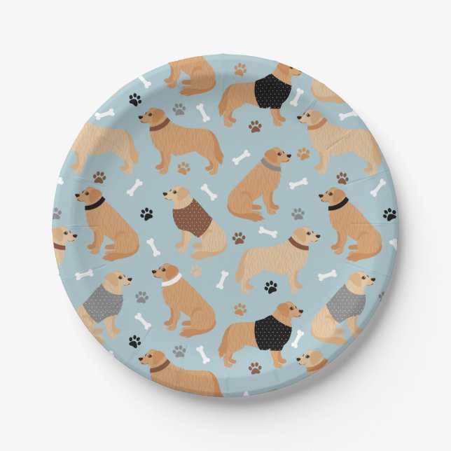 Golden Retriever Bones and Paws Paper Plate (Front)