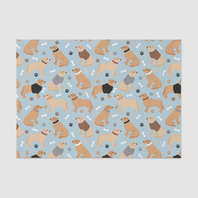 Golden Retriever Bones and Paws Tissue Paper (Front)