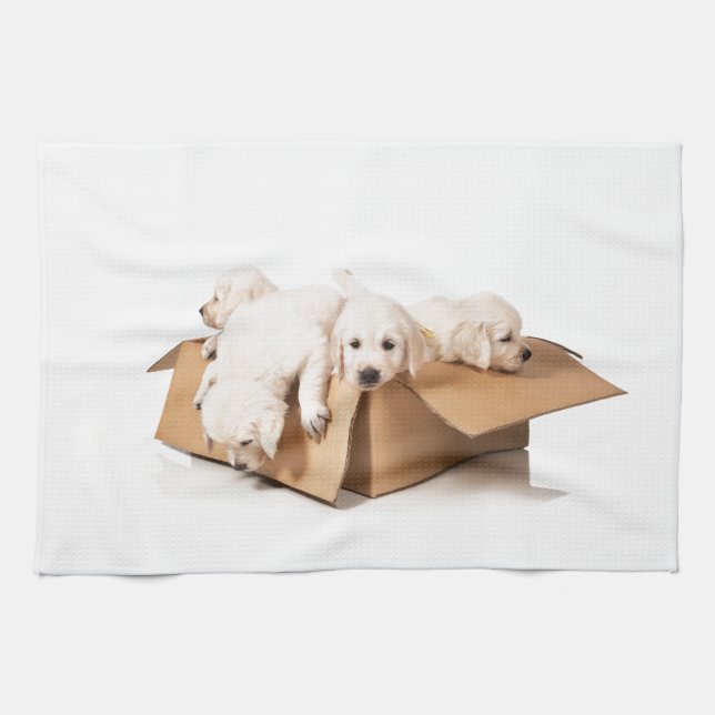 Golden Retriever Box of Fun Tea Towel (Horizontal)