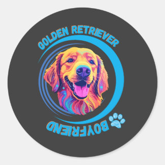 golden retriever boyfriend classic round sticker