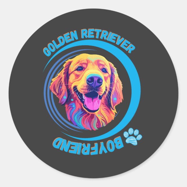 golden retriever boyfriend classic round sticker (Front)